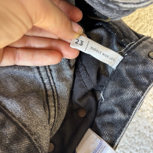 Pacsun Puddle‎ Wide Leg High Rise Jeans Black Washed Raw Hem Size 23 - Picture 5 of 11